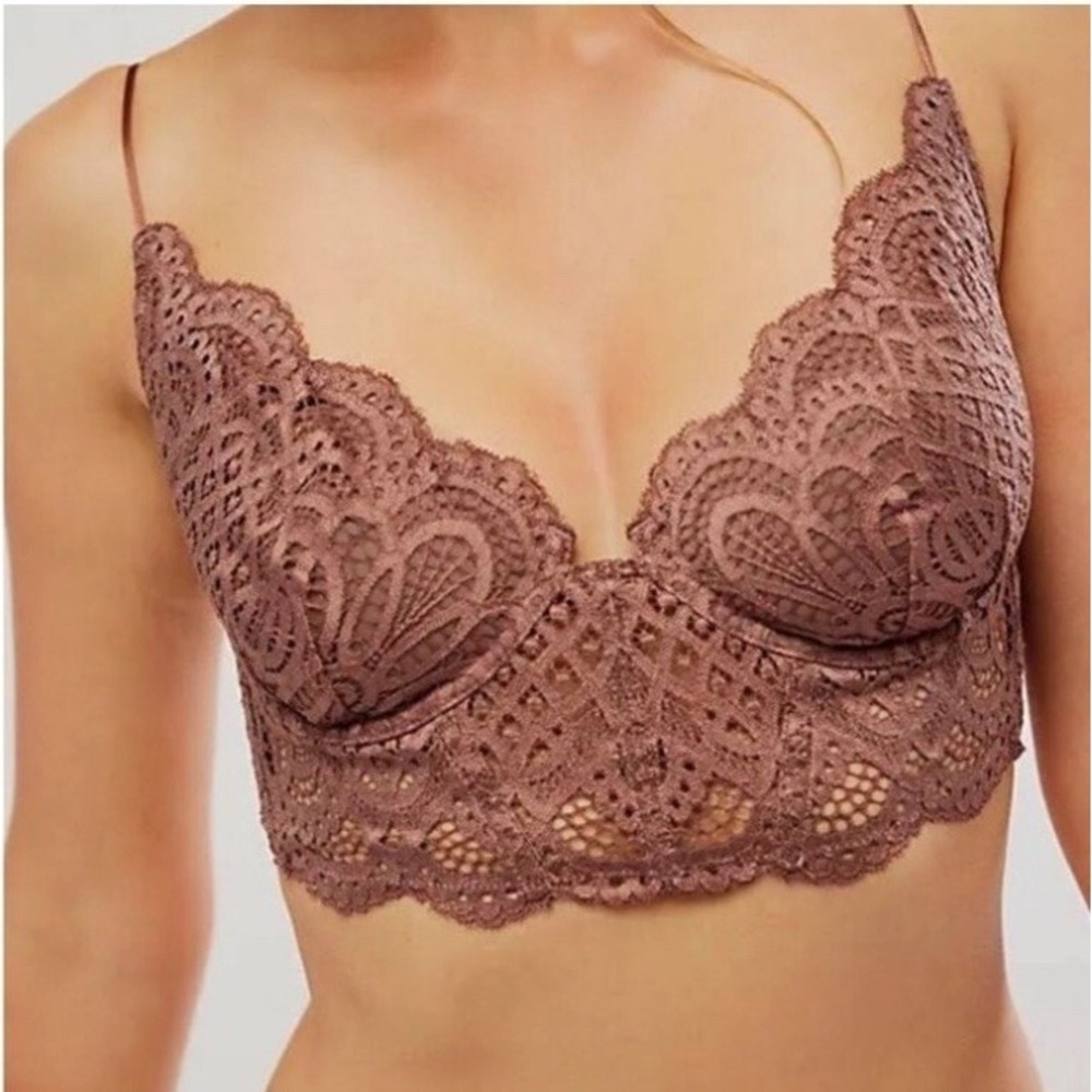 INTIMATELY FREE PEOPLE XS Hickory Lace All Yours Underwire Bra Coquette Corset